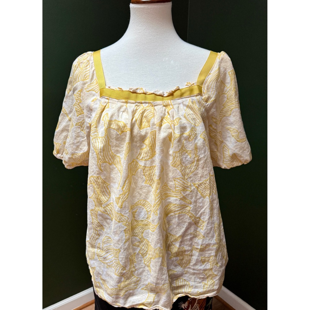 Y2K Mossimo‎ Yellow Floral Print Square Neck Puff Sleeve Blouse Women's XL